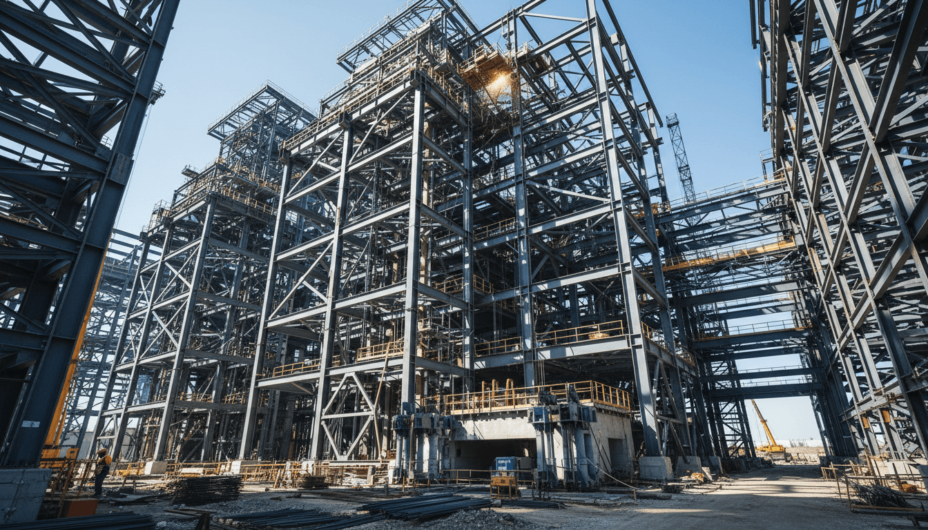 Modern infrastructure construction site showing precision engineering work and complex project execution