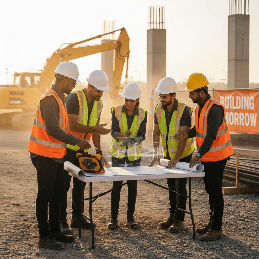 Team collaborating on infrastructure project execution and planning