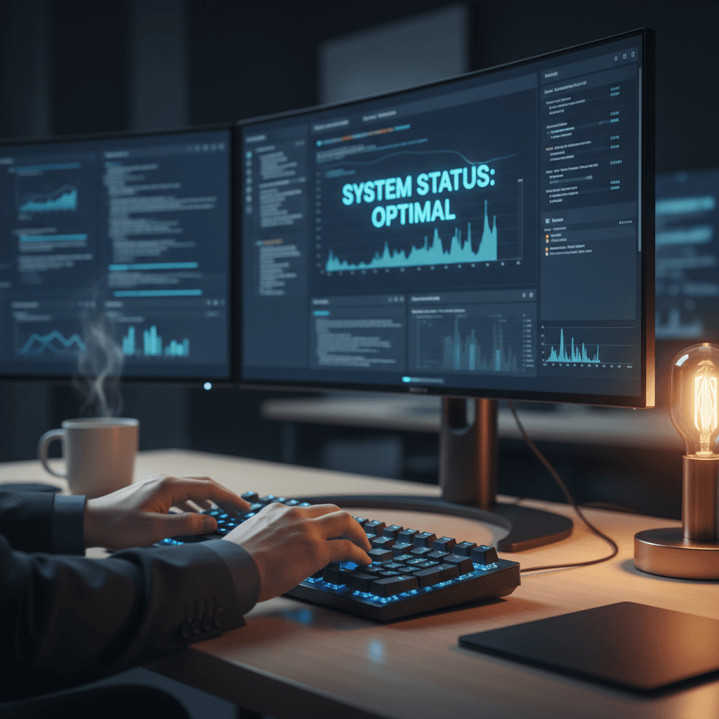 Infrastructure project manager reviewing real-time data and blueprints in a control room environment