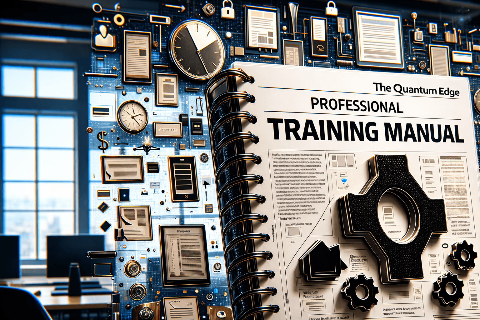 Spiral-bound professional training manual titled The Quantum Edge against a futuristic digital interface.